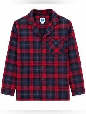Plaid Pajama Top Red Black Button Front Lounge Shirt Medium NWOT